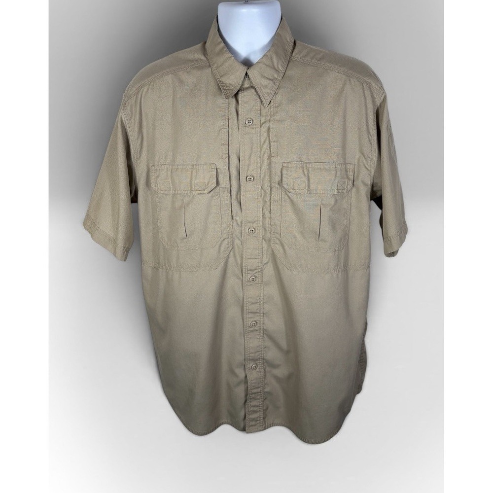 5.11 Tactical Mens Button Down Shirt Sz Large Beige Short Sleeve Vented -1847 - Picture 2 of 7